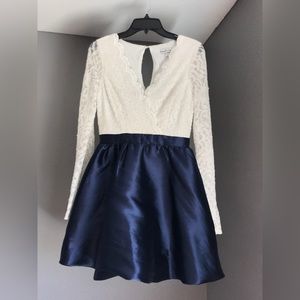 Xtraordinary Semi Formal Dress, size 5, creamy white lace and navy blue satin